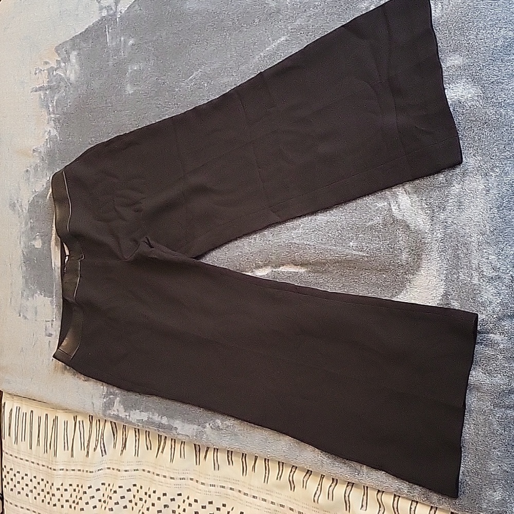 Karl Lagerfeld Wide Leg Trouser in Black with Faux Leather Waist Accent